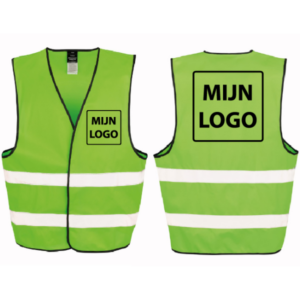 Veiligheidhesje Neon Groen voor en achterzijde samen met opdruk mijn logo