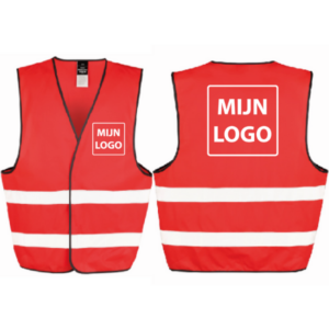 Veiligheidhesje Rood voor en achterzijde samen met opdruk mijn logo